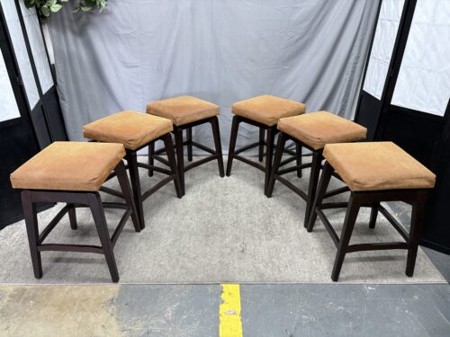 PIER 1 Burnt Orange & Brown Textured Fabric Backless Counter Stool w/ Dark Wood Base (Set of 6)
