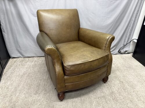SAM MOORE Olive Green Distressed Leather Club Chair w/ Nailhead Trim