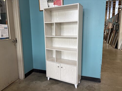 Grey Wash Asymmetrical Cube Bookcase with Bottom Cabinet