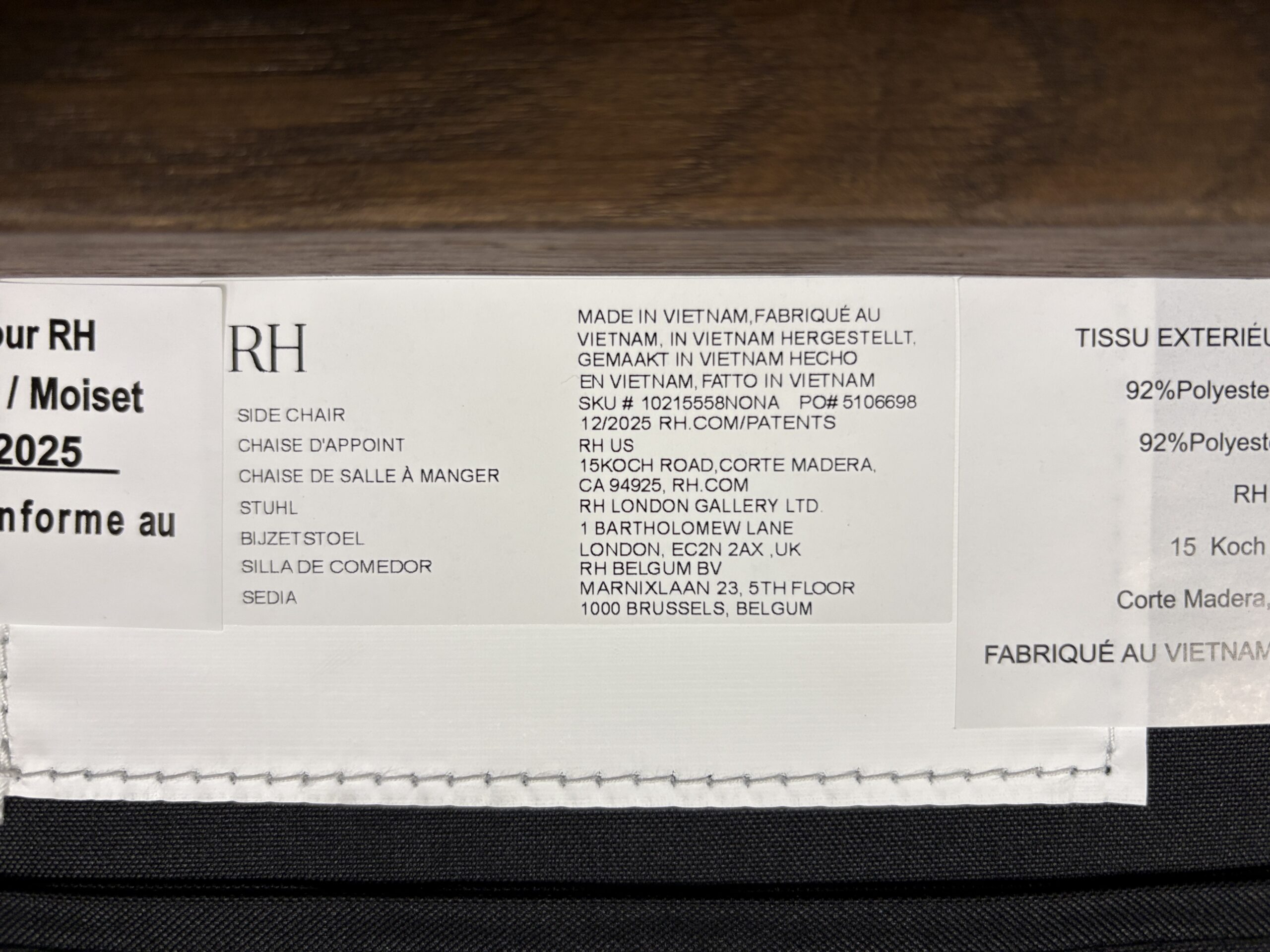 RESTORATION HARDWARE Arno Brown Oak/Brass Natural Linen Side Chair (Set of 4)
