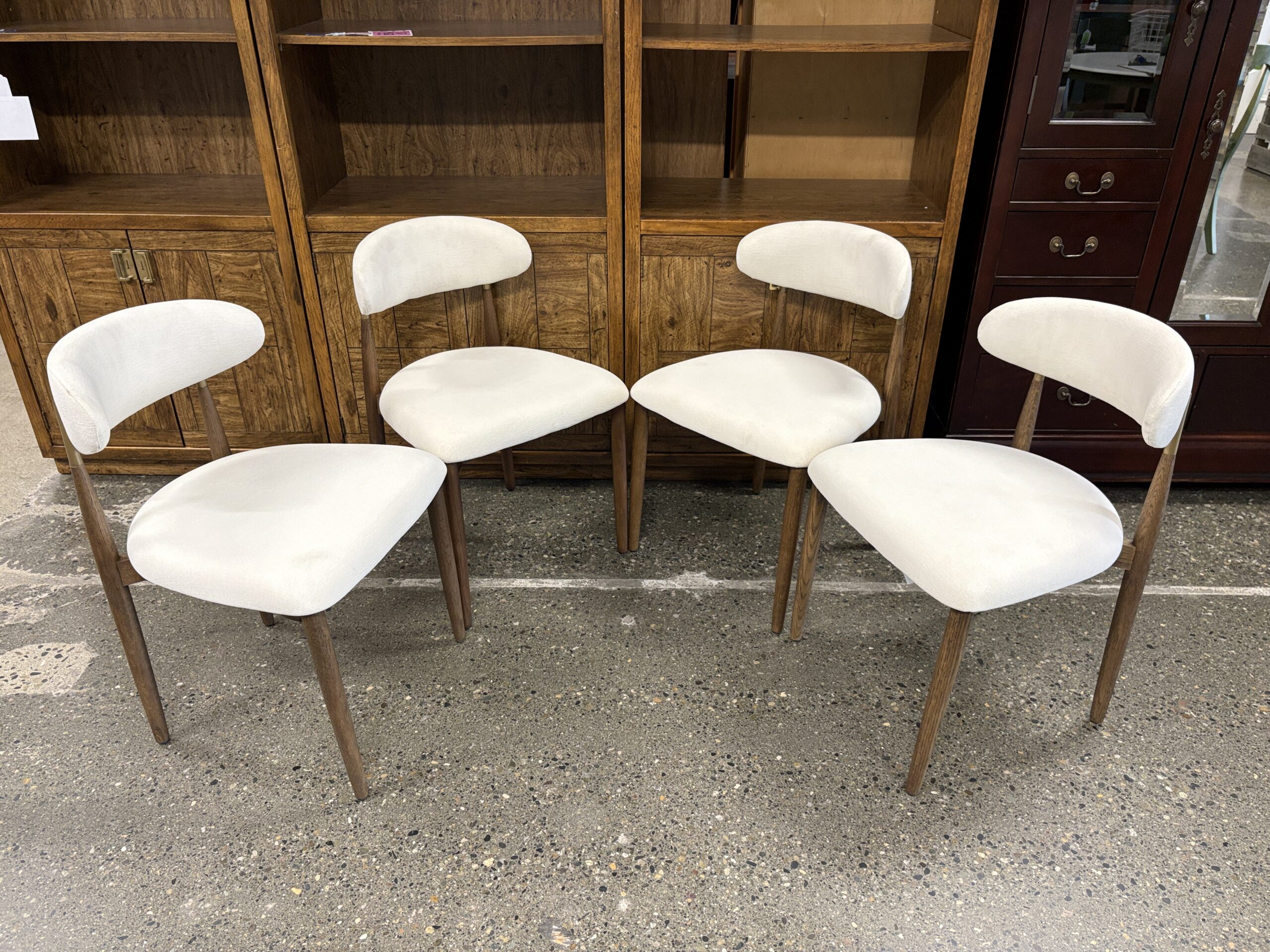 RESTORATION HARDWARE Arno Brown Oak/Brass Natural Linen Side Chair (Set of 4)
