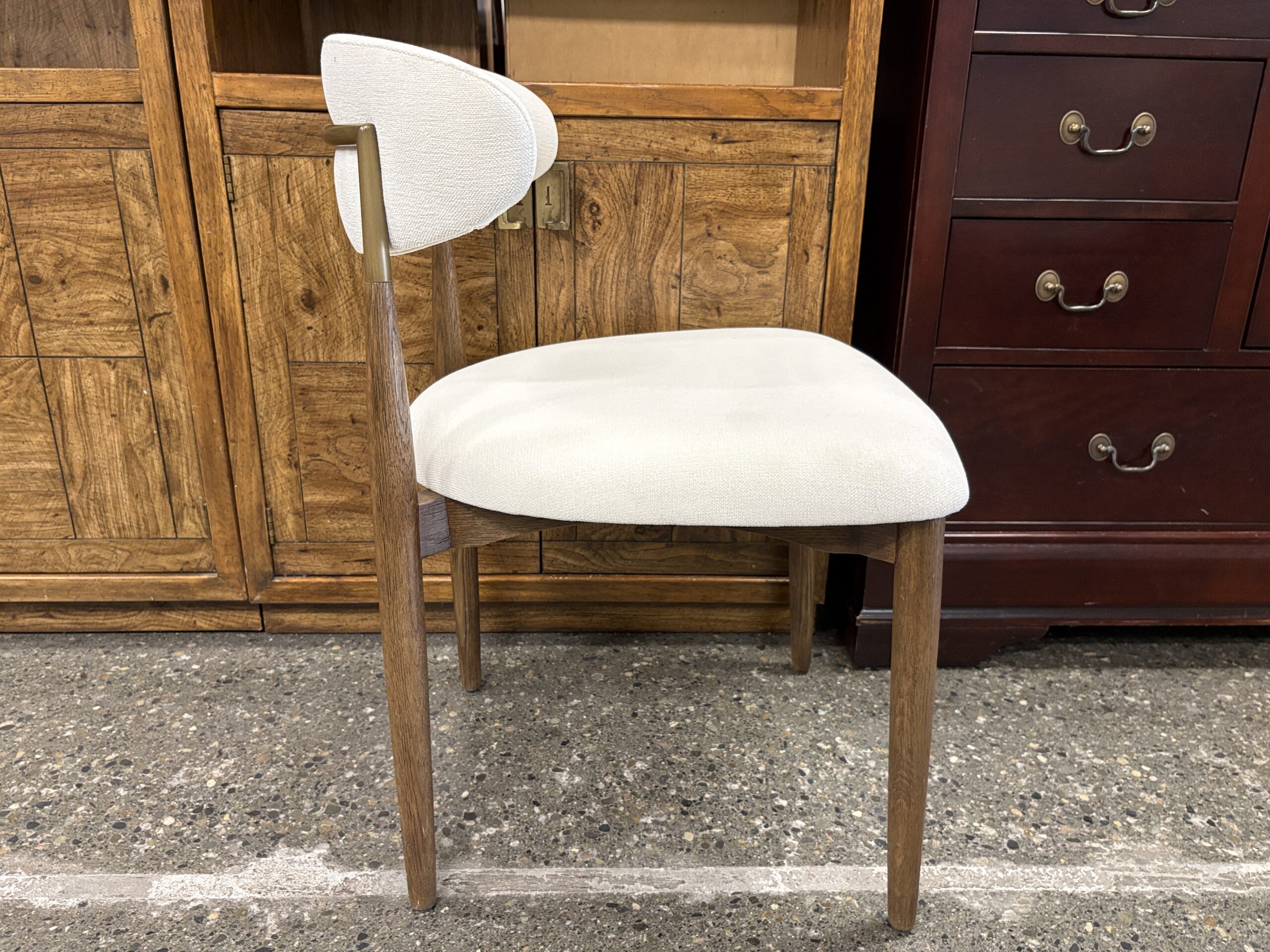 RESTORATION HARDWARE Arno Brown Oak/Brass Natural Linen Side Chair (Set of 4)