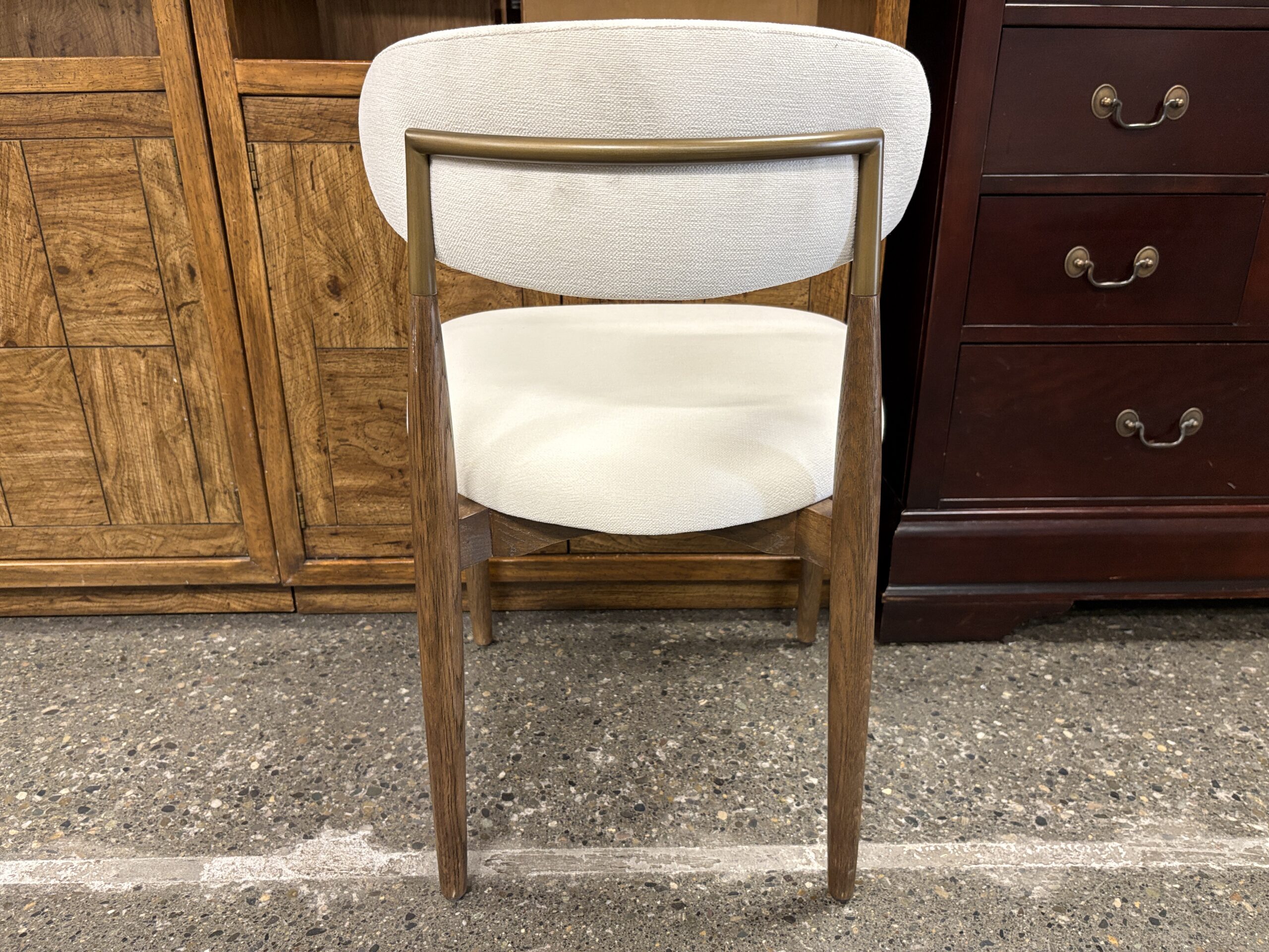 RESTORATION HARDWARE Arno Brown Oak/Brass Natural Linen Side Chair (Set of 4)