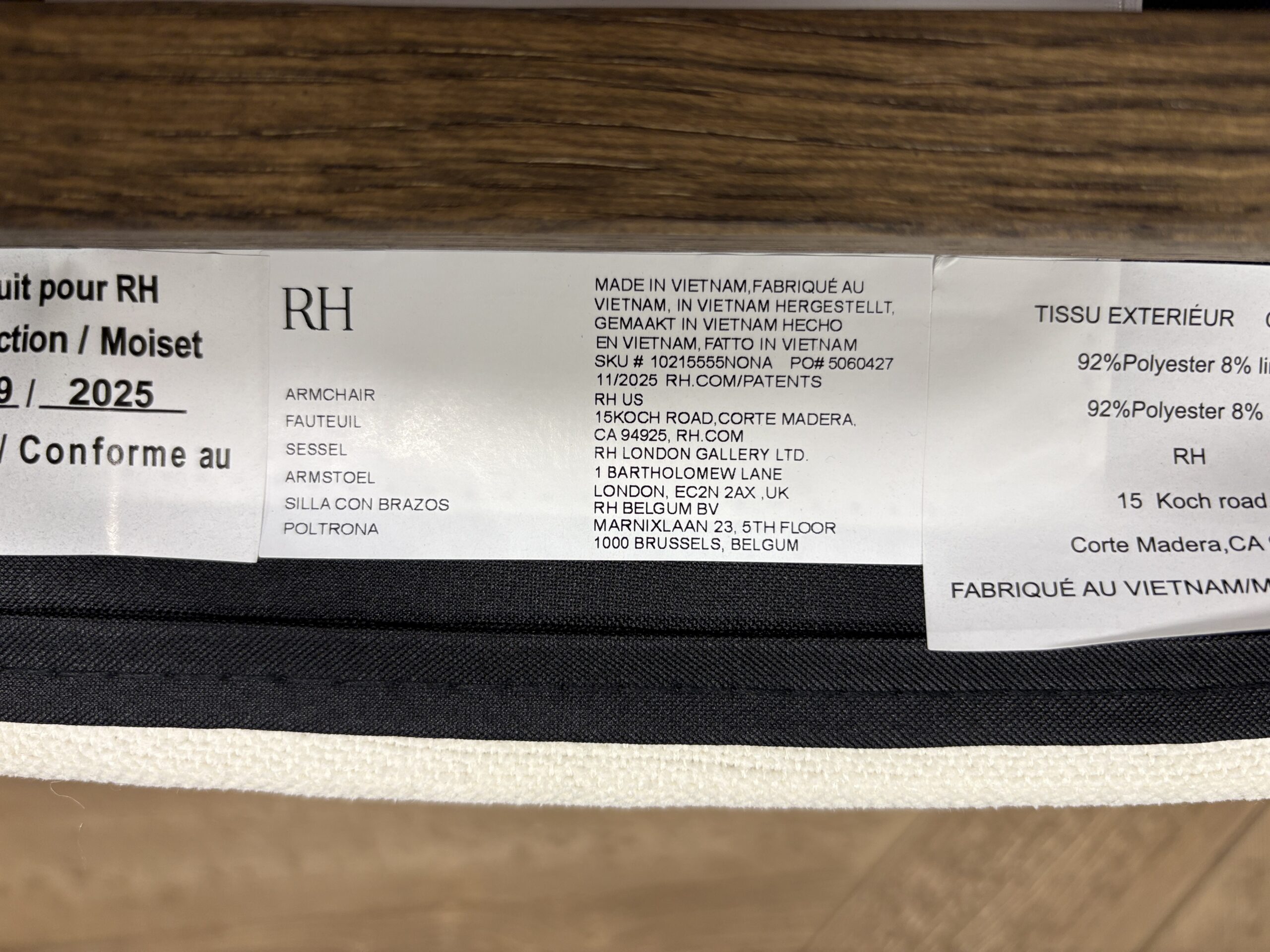 RESTORATION HARDWARE Arno Brown Oak/Brass Natural Linen Arm Chair