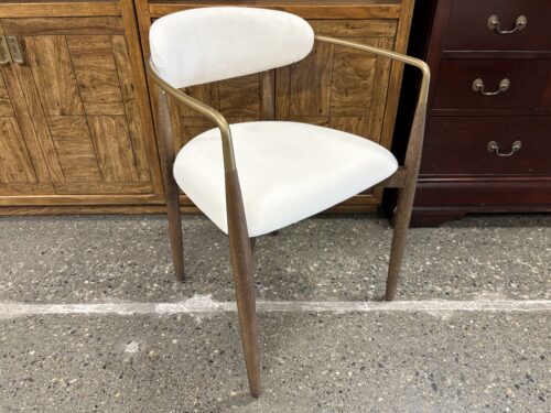RESTORATION HARDWARE Arno Brown Oak/Brass Natural Linen Arm Chair