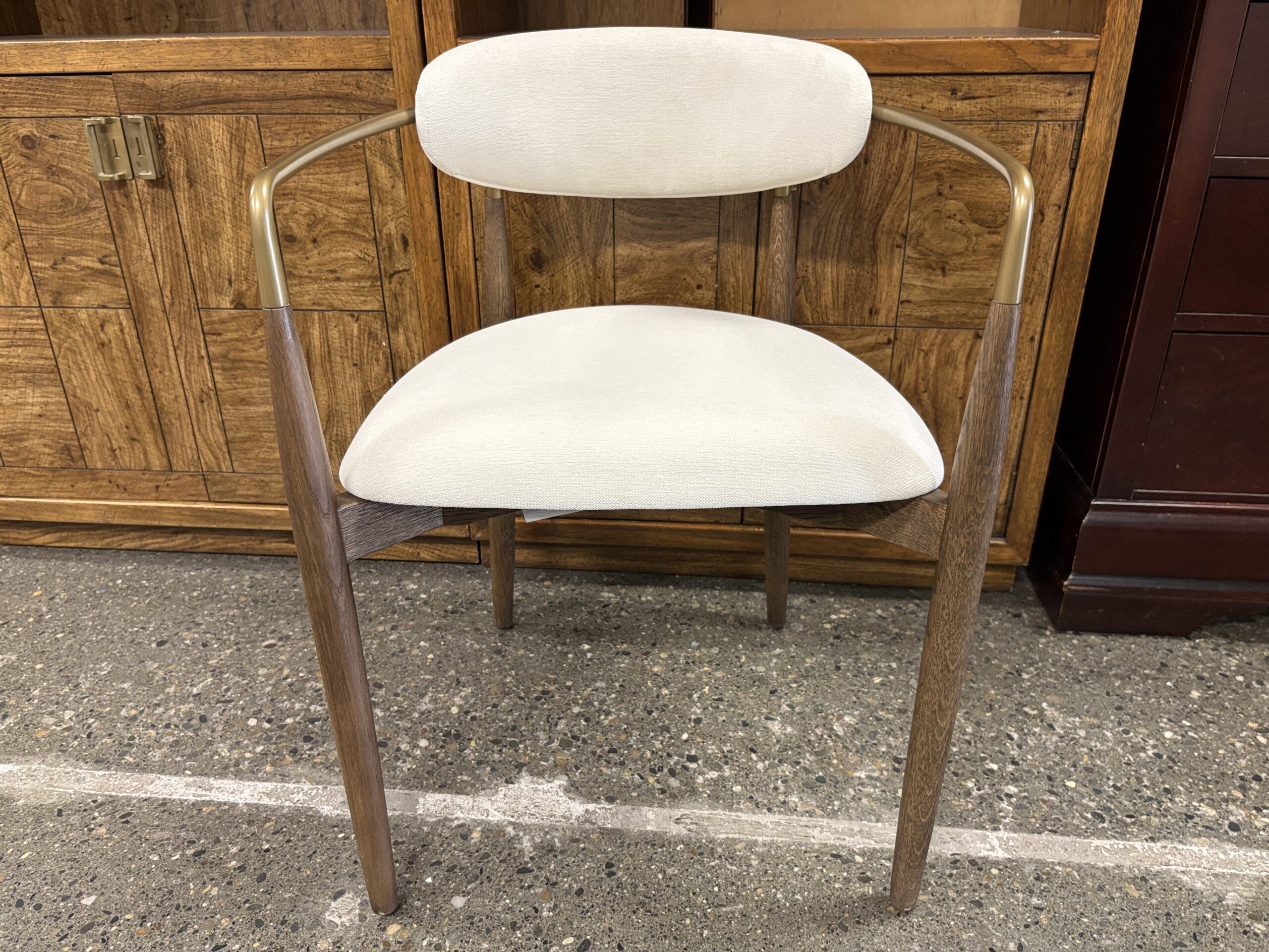RESTORATION HARDWARE Arno Brown Oak/Brass Natural Linen Arm Chair