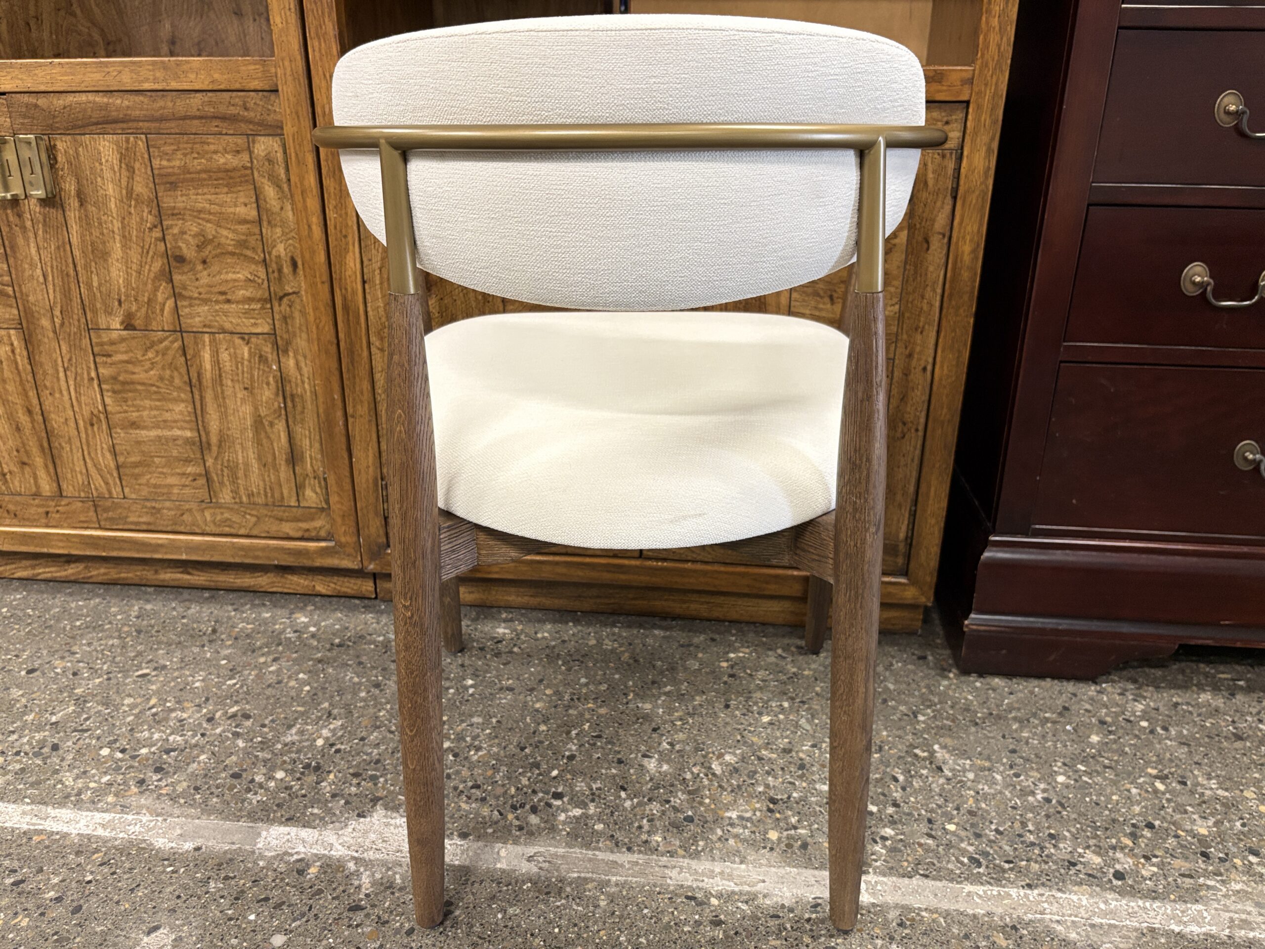 RESTORATION HARDWARE Arno Brown Oak/Brass Natural Linen Arm Chair
