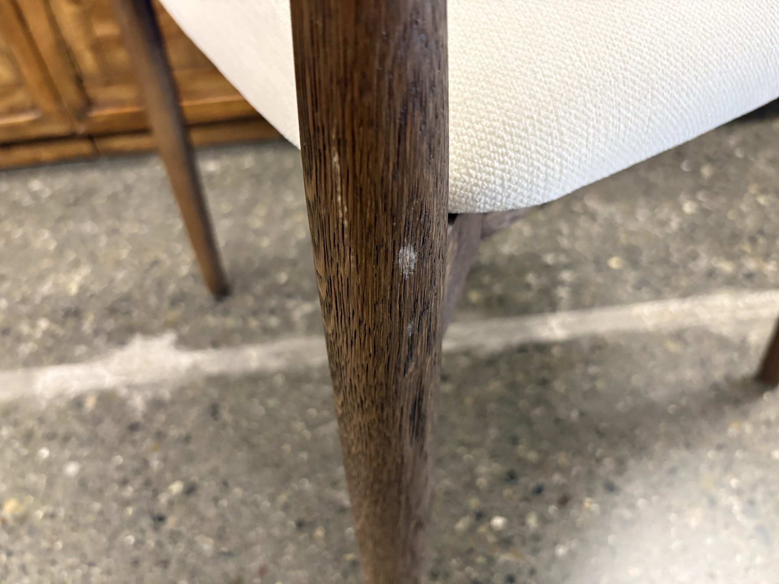 RESTORATION HARDWARE Arno Brown Oak/Brass Natural Linen Arm Chair