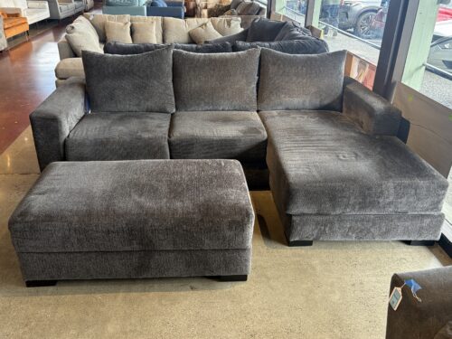 Boxy Dark Grey Chaise Sectional w/ Storage Ottoman