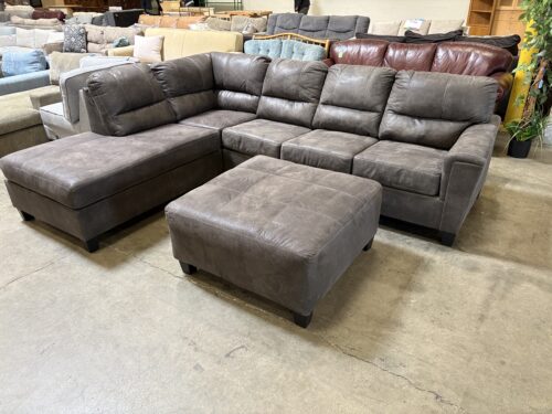 ASHLEY FURNITURE Dark Grey Contrast Stitch 2 Piece Sleeper Sectional with Square Ottoman