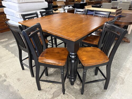 Two Tone Country Farmhouse Extension Counter Table w/ 8 Slatback Chairs
