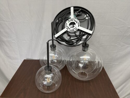 WEST ELM Dark Bronze Sculptural 3 Light Chandelier w/ Glass Globe Shades