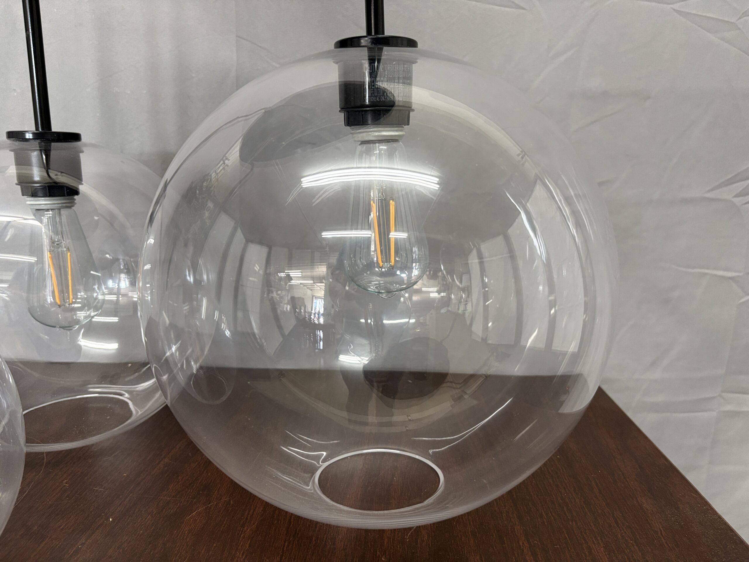 WEST ELM Dark Bronze Sculptural 3 Light Chandelier w/ Glass Globe Shades