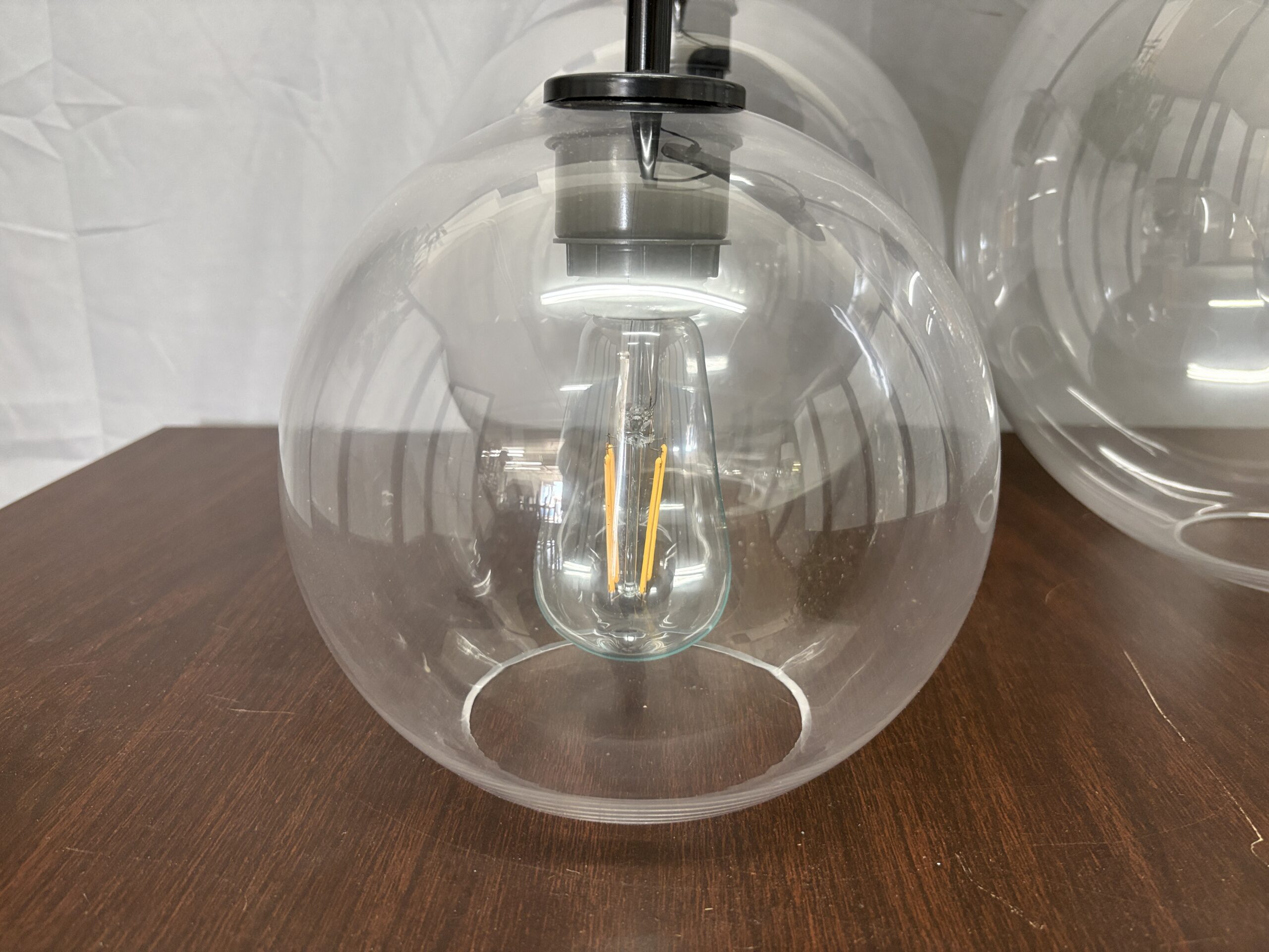 WEST ELM Dark Bronze Sculptural 3 Light Chandelier w/ Glass Globe Shades