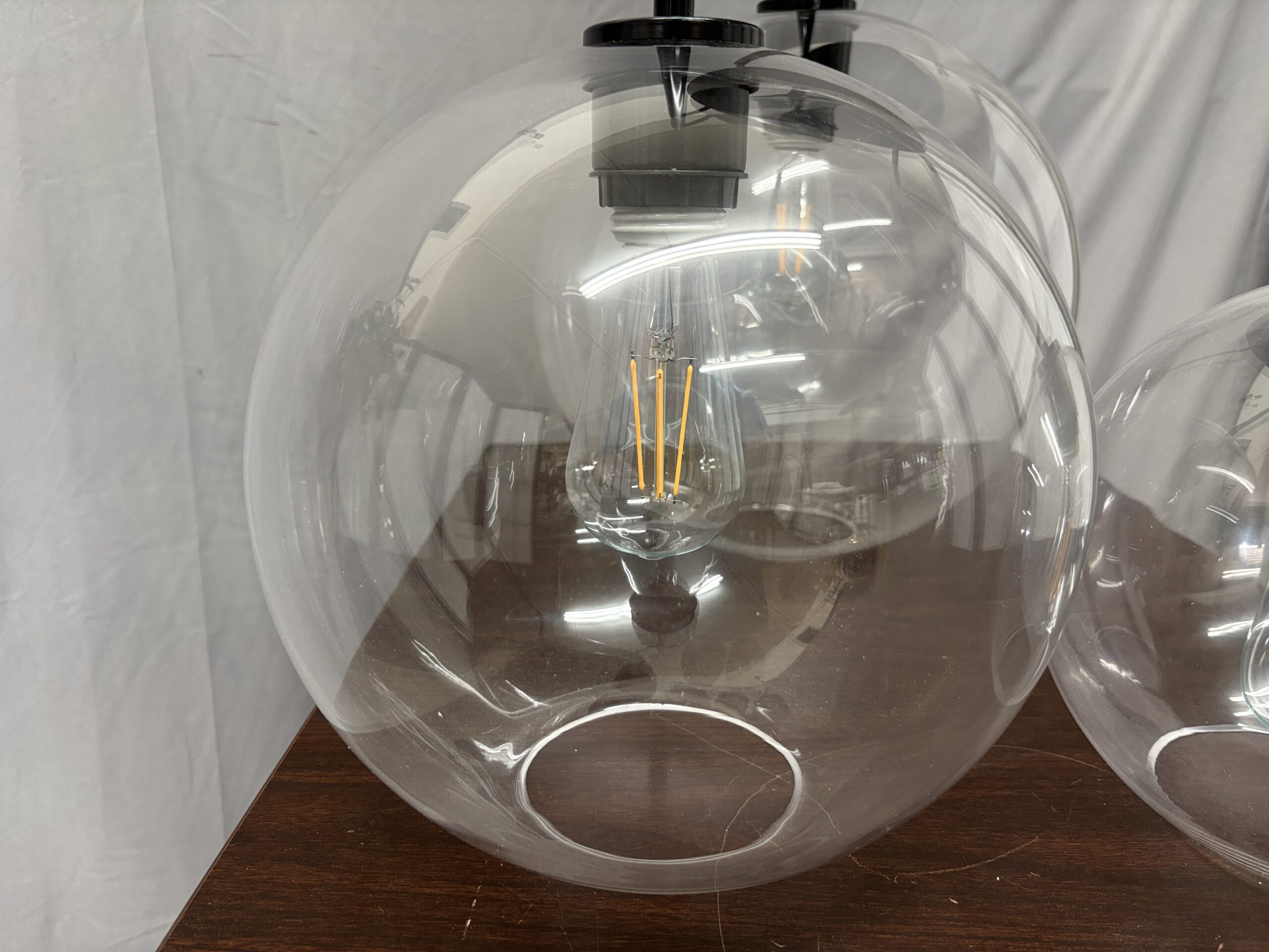 WEST ELM Dark Bronze Sculptural 3 Light Chandelier w/ Glass Globe Shades