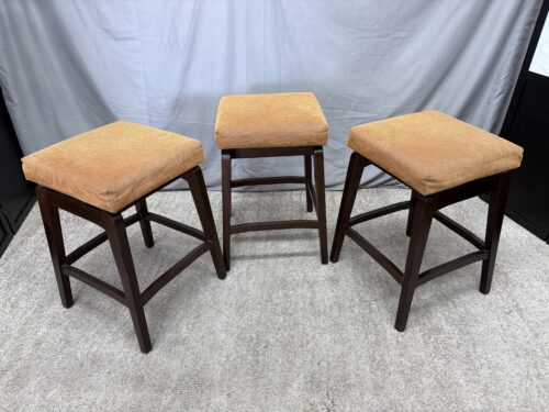 PIER 1 Burnt Orange & Brown Textured Fabric Backless Counter Stool w/ Dark Wood Base (Set of 3)