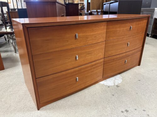 Warm Wood Contemporary Curved Front 6-Drawer Low Dresser