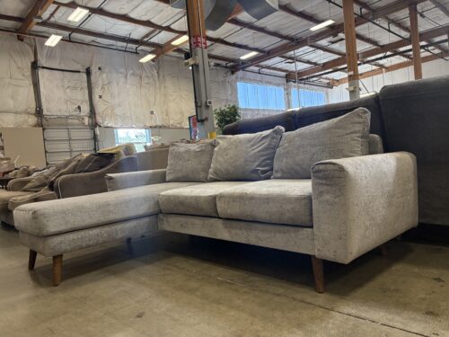 Modern Silver Crushed Velvet L-Shpaed Sectional