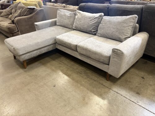 Modern Silver Crushed Velvet L-Shaped Sectional