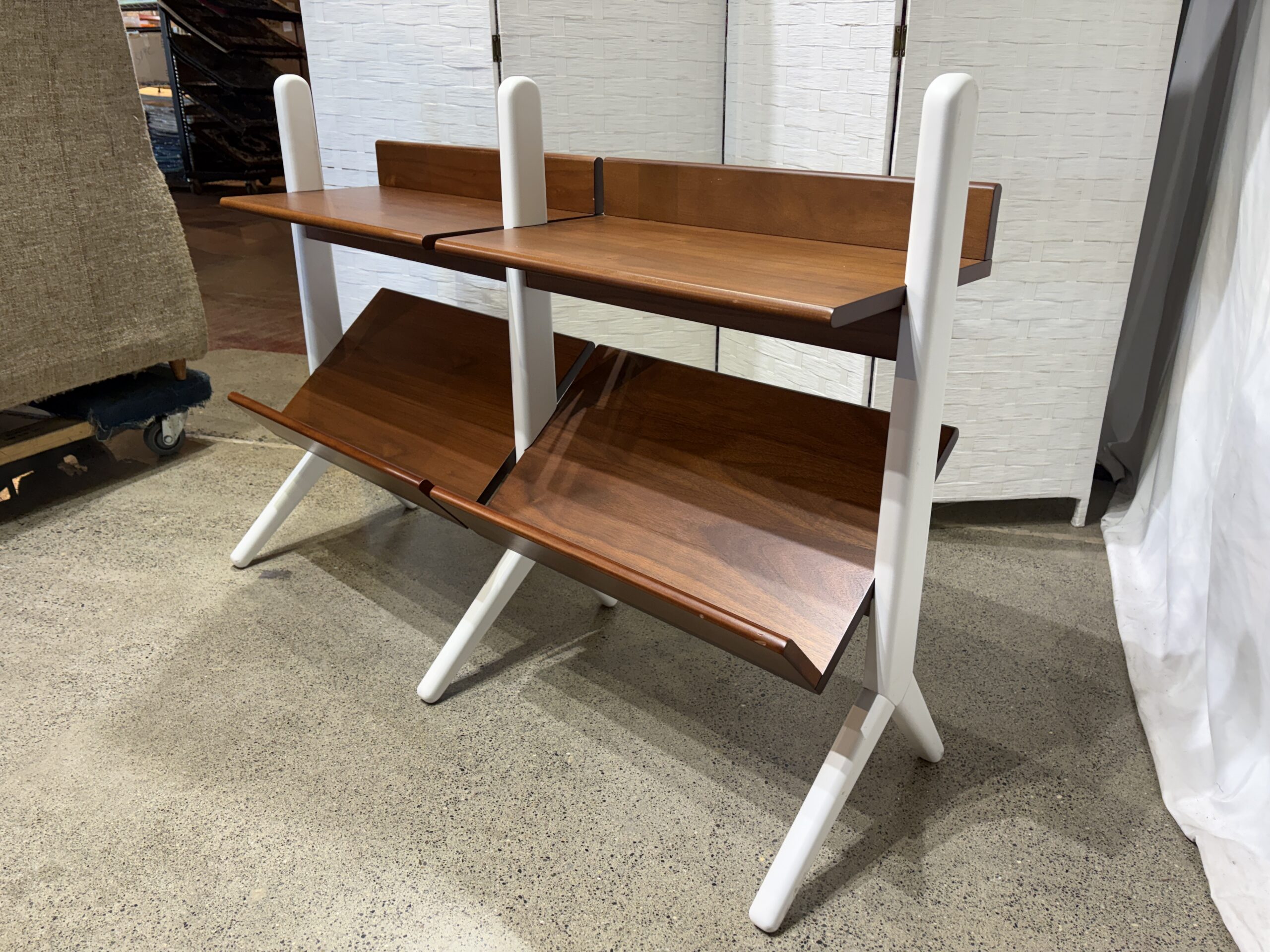 THE LAND OF NOD. Danish Modern Walnut and White Wide Bookcase
