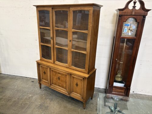 Vintage Mid-Century Modern Figured Maple China Hutch with Burl Details