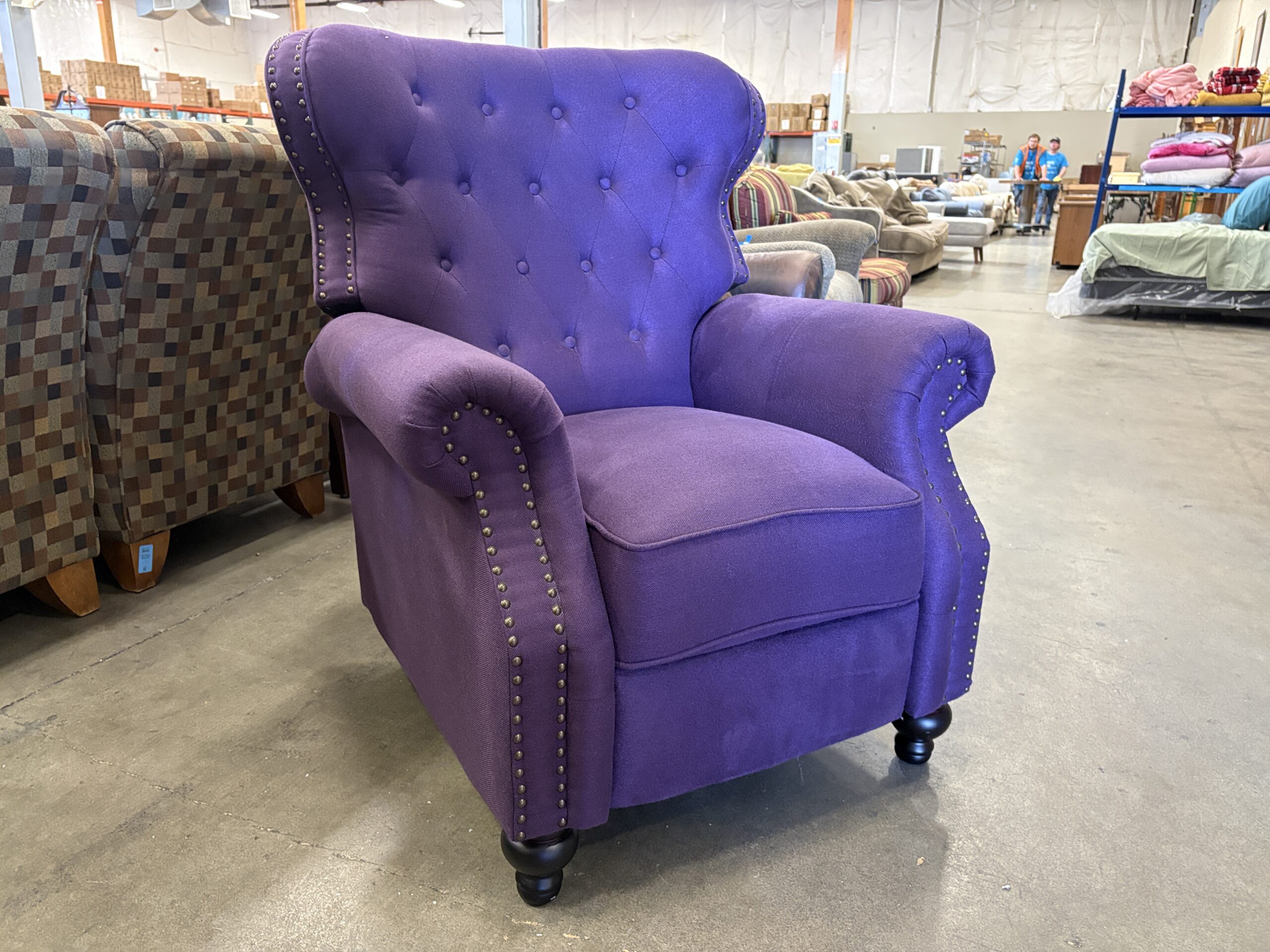 Modern Purple Push Back Recliner with Nailhead Trim