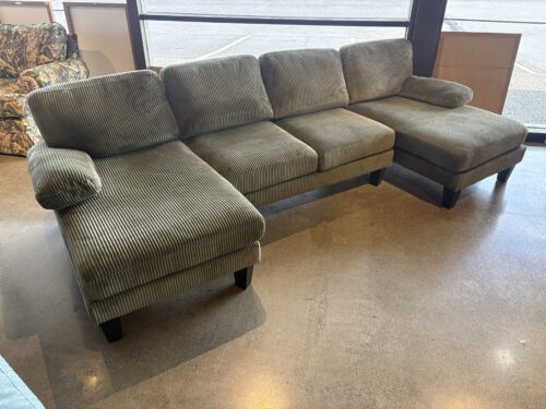 U-Shaped Green Corduroy Sectional Sofa