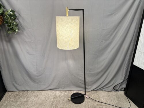 Modern Black Floor Lamp w/ White Fabric Hanging Shade