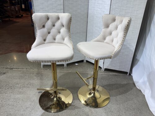 Velvet Swivel Adjustable Bar Stools with Tufted Backs (Set of 2)