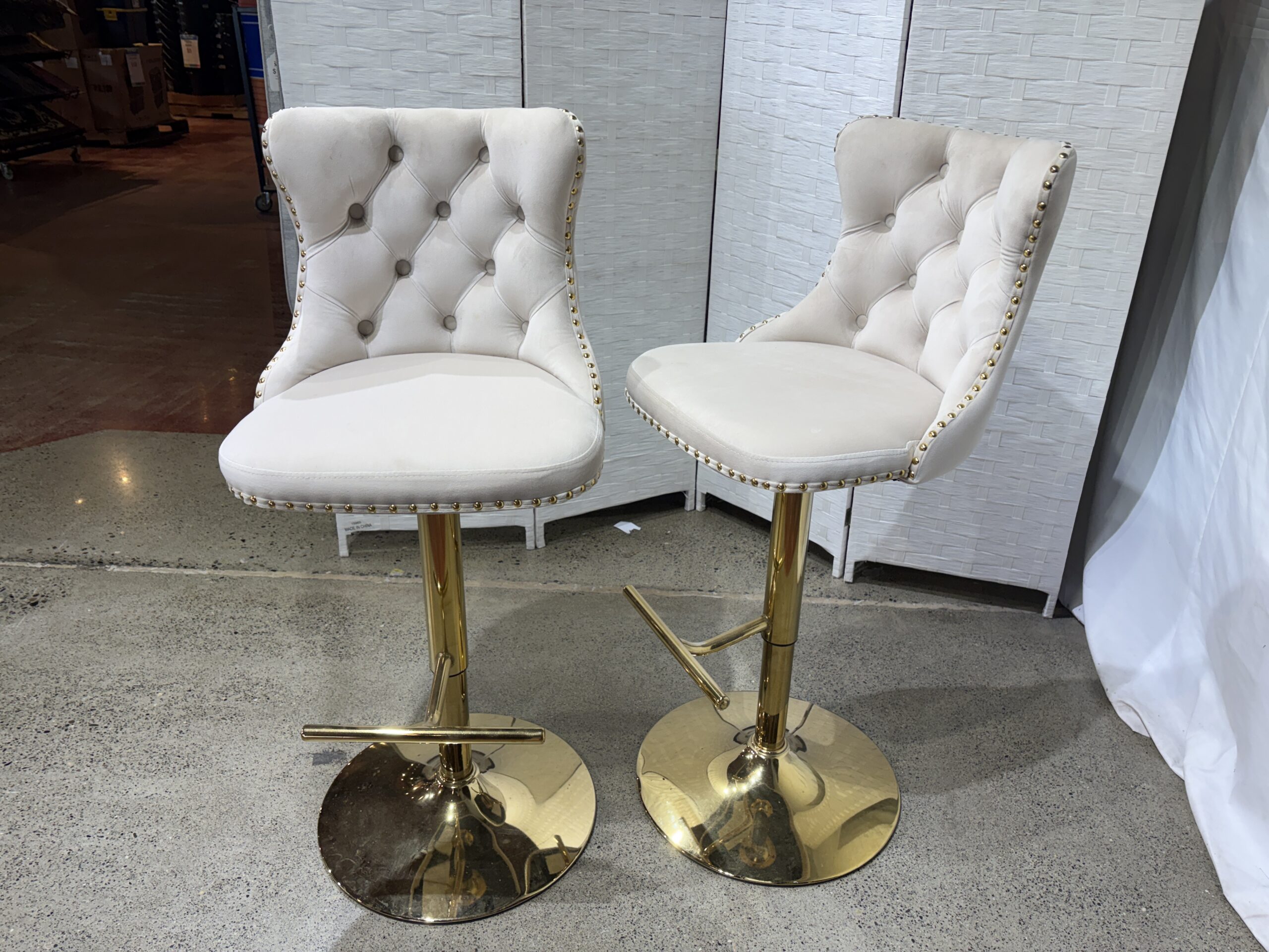 Velvet Swivel Adjustable Bar Stools with Tufted Backs (Set of 2)