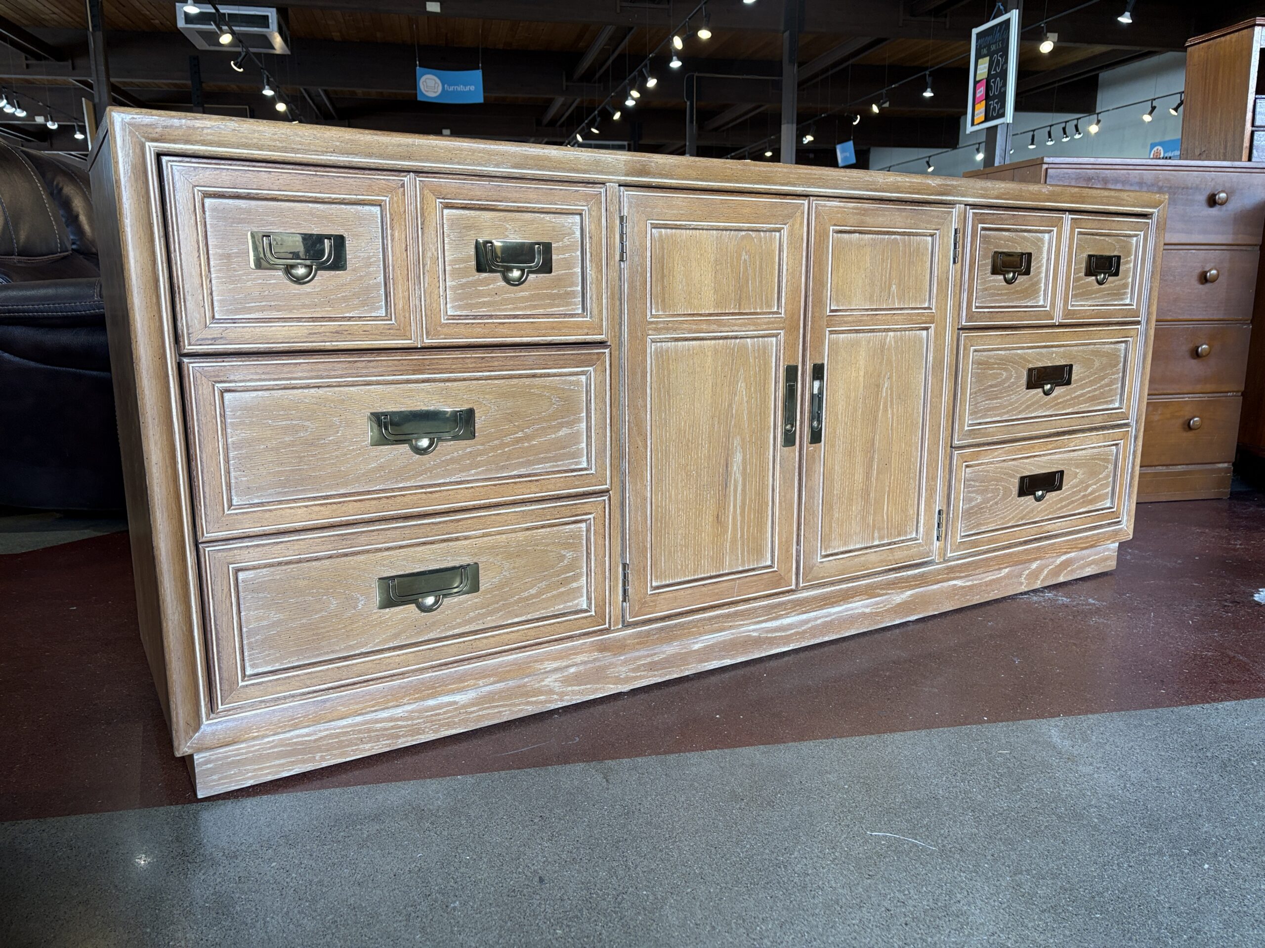 STANLEY Campaign Style Nine Drawer Dresser in Light Oak