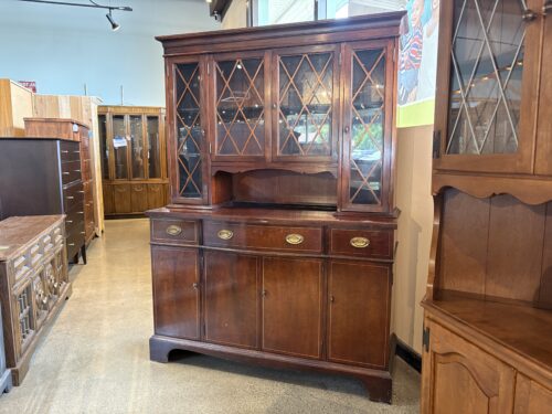 Mahogany Breakfront Two Piece China Cabinet