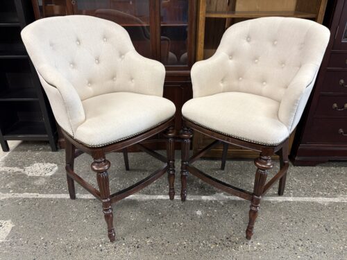FRONTGATE Boswell Tufted Beige Swivel Barstool (Set of 2)