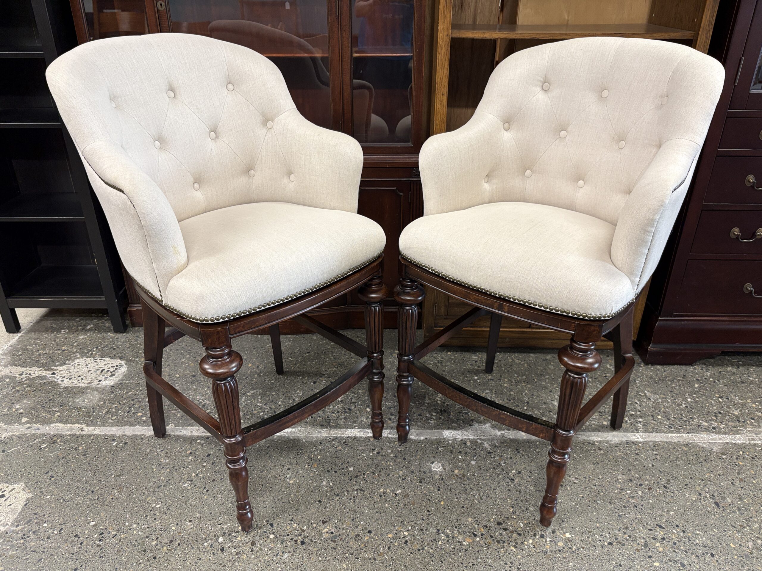 FRONTGATE Boswell Tufted Beige Swivel Barstool (Set of 2)