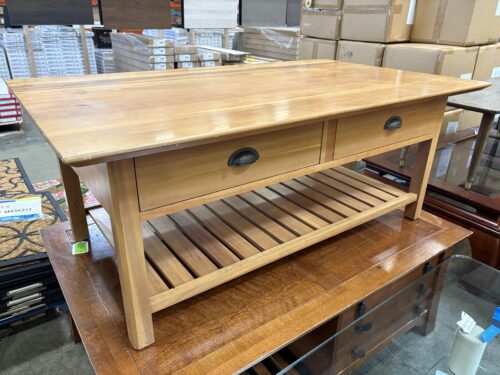Warm Finish 2 Tier Mission Style Coffee Table with 2 Drawers