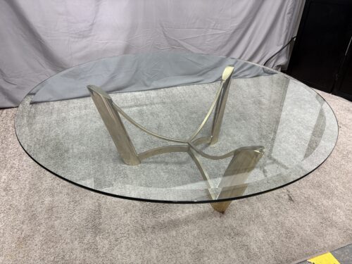 Modern Brass Tripod Round Glass Top Coffee Table