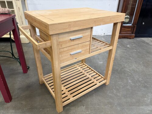 Light Finished Wooden Kitchen Island with Storage and Towel Rack