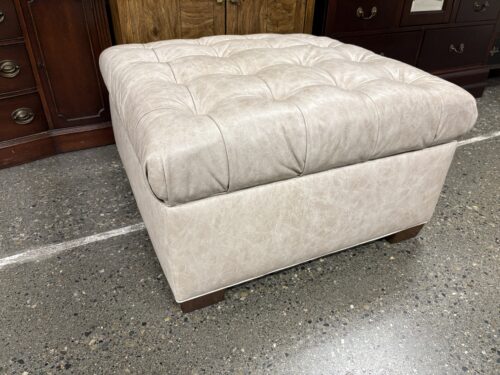 Distressed Beige Tufted Storage Ottoman