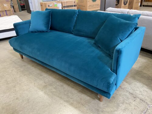 JOYBIRD Lewis Modern Track Arm Sofa in Royal Peacock Stain Resistant Velvet