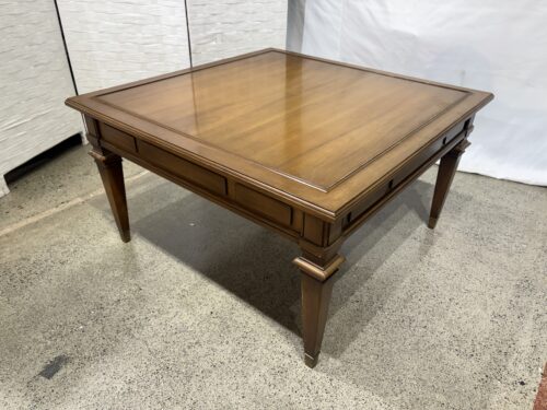 Vintage Solid Wood Square Coffee Table with Brass Detail