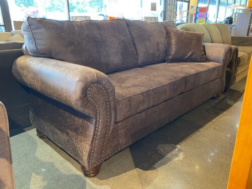 MICHAEL NICHOLAS Brown Faux Suede 2-Cushion Sofa w/ Pillow