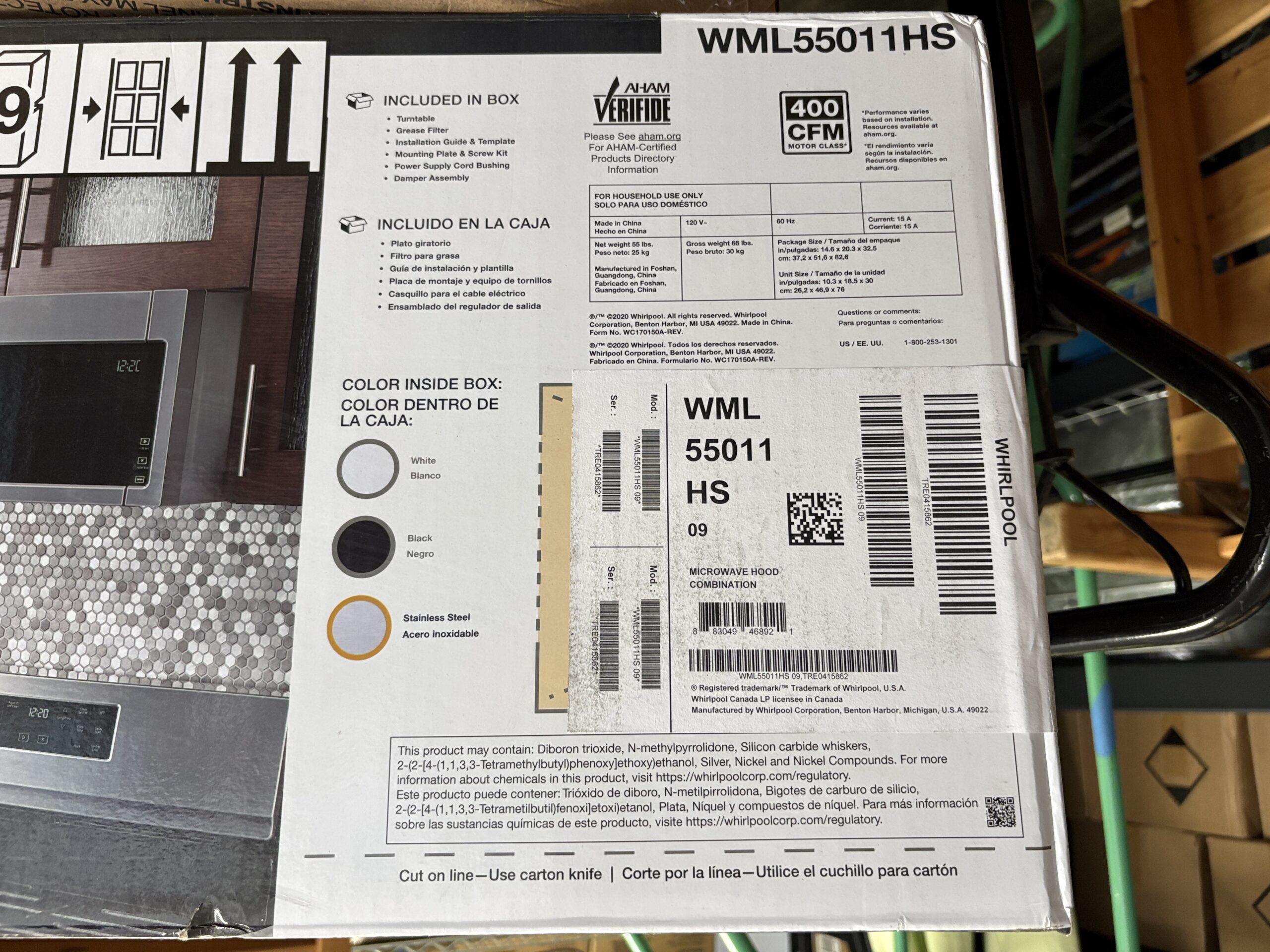 NEW! WHIRLPOOL 1.1 cu ft Low Profile Microwave Hood Combination