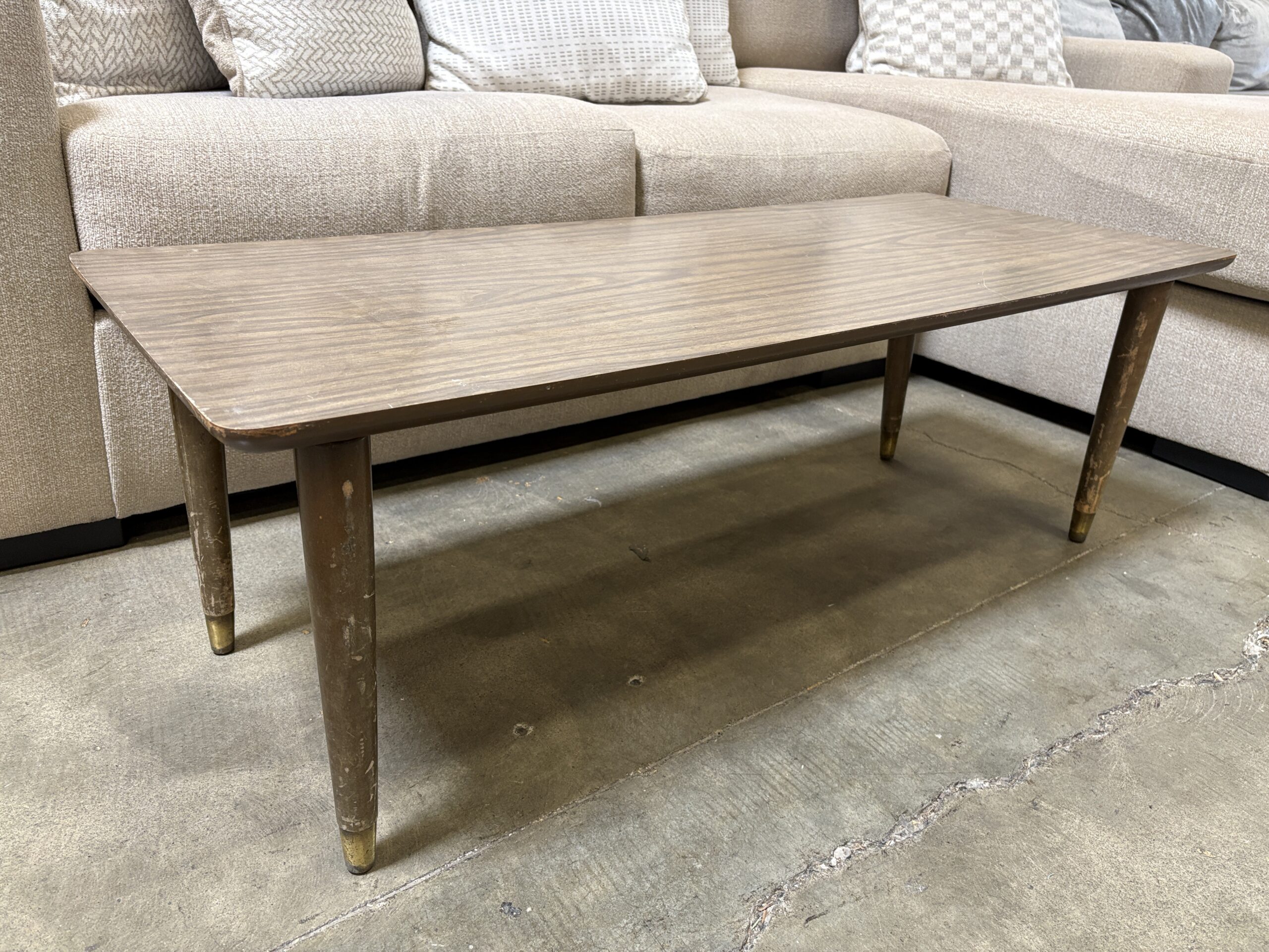 Vintage Wooden Coffee Table with Bronze Toe Capped Legs