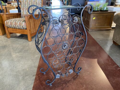 Curling Metal Glass Top Grape Wine Storage Table