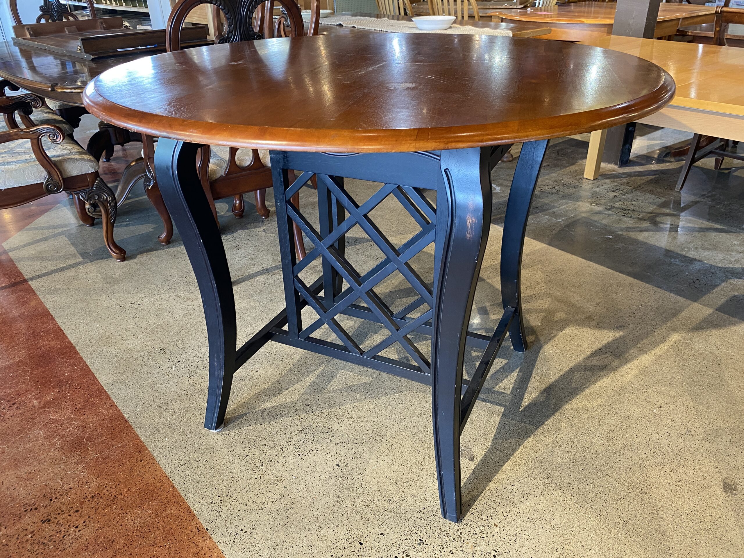Tall 2-Tone Black & Brown Dining Table w/ Lattice