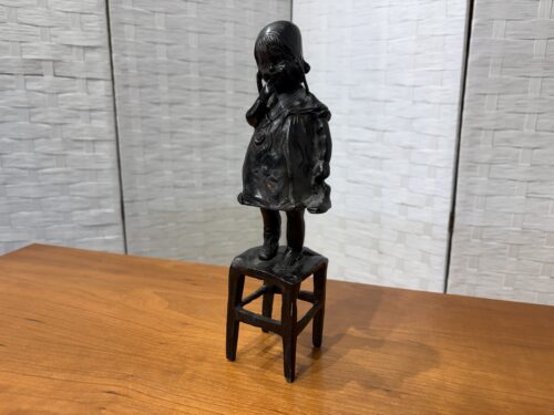 Vintage Jaun Clara Statue "A Girl On A Stool" Bronze Reproduction Figurine