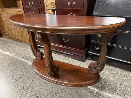 Traditional Demilune Ornately Carved Wooden Sofa Table