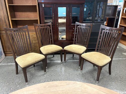 Wooden Slat Back Tan Upholstered Wide Dining Chairs (Set of 4)