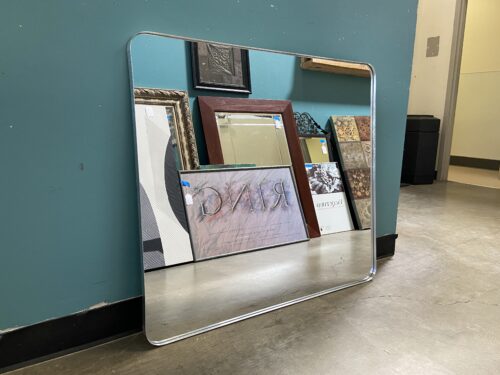 Modern Wall Mirror with Rounded Corners and Brushed Silver Frame