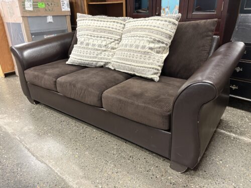 Leather Corduroy 3-Seat Sofa W/ Decorative Accent Pillows